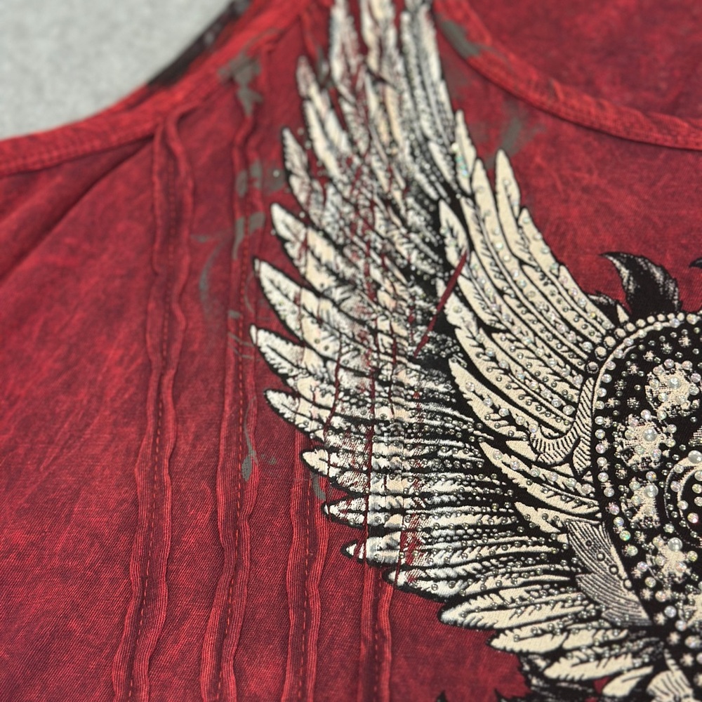 Women's Red Graphic Rhinestone Tank Top - Picture 4 of 9